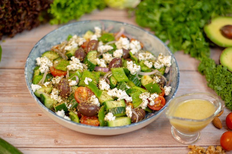 Mediterranean salad with feta cheese and olives